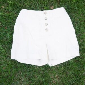 LOFT High Waist Button Fly Shorts Casual Everyday White Linen Blend 00‎ Summer